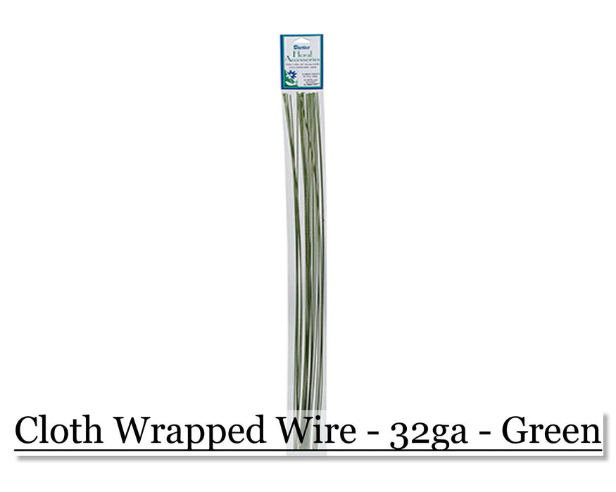 Cloth wrapped wire 32ga - Green - Cupid Falls Farm