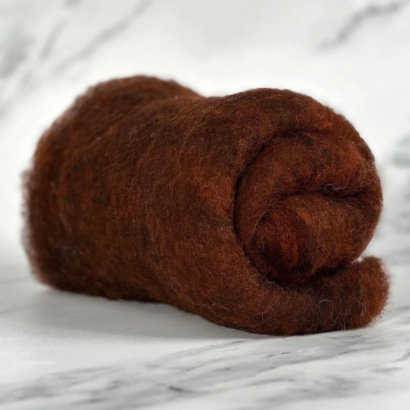 Reddish brown British wool batt – Black Welsh Romney fiber for needle felting and spinning