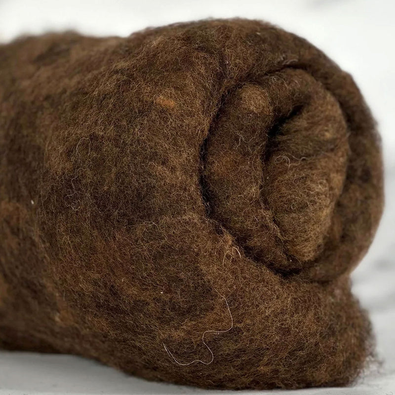 Olive brown British wool batt – Black Welsh Romney fiber for needle felting and spinning