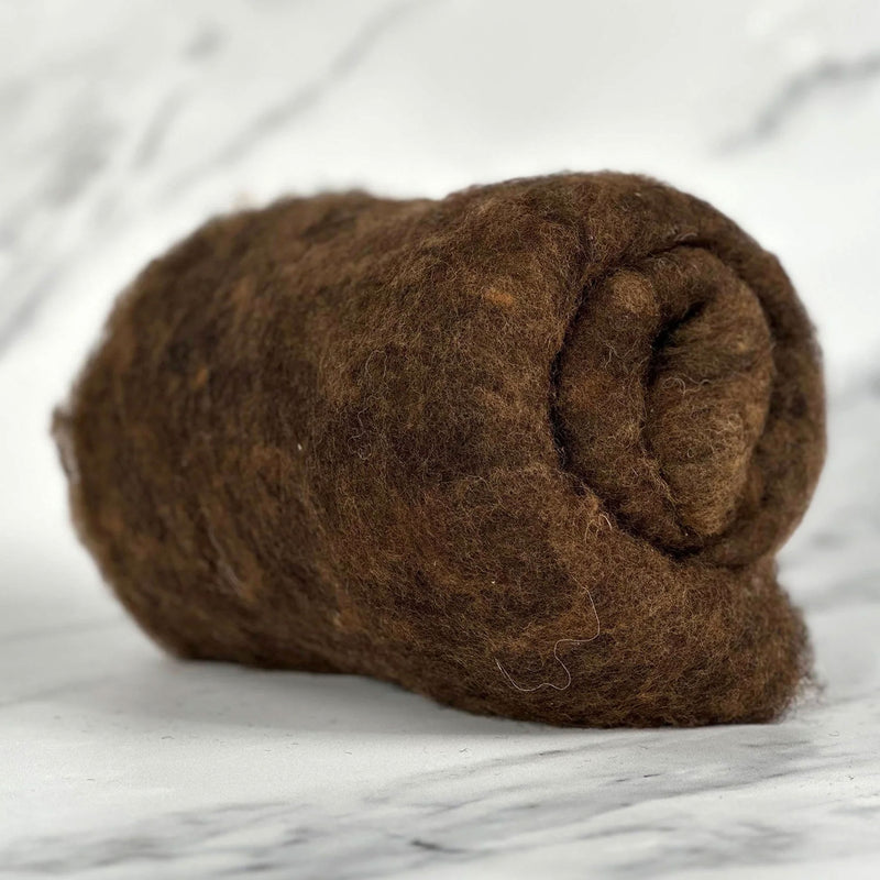 Olive brown British wool batt – Black Welsh Romney fiber for needle felting and spinning
