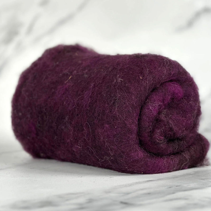 Purple magenta British wool batt – Black Welsh Romney fiber for needle felting and spinning