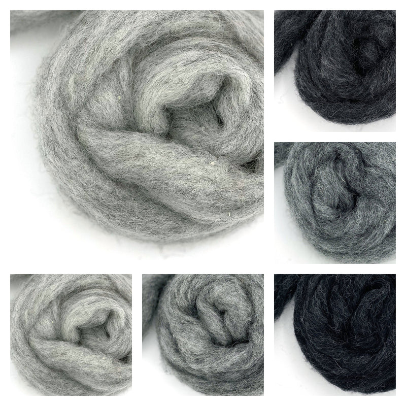Grey wool roving collection – Corriedale fiber shades for needle felting and spinning