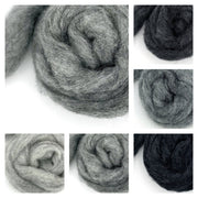 Grey wool roving collection – Corriedale fiber shades for needle felting and spinning