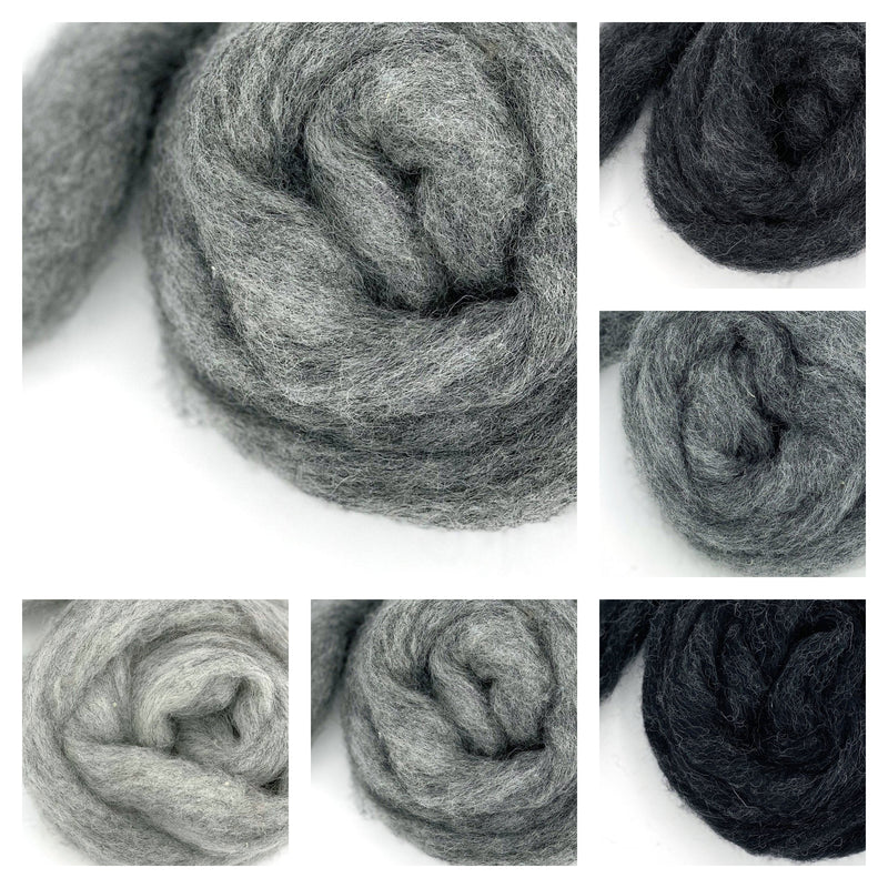 Grey wool roving collection – Corriedale fiber shades for needle felting and spinning