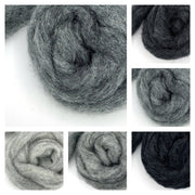 Grey wool roving collection – Corriedale fiber shades for needle felting and spinning