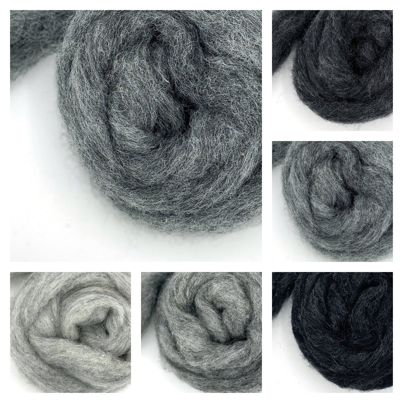 Grey wool roving collection – Corriedale fiber shades for needle felting and spinning