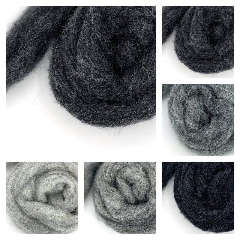 Grey wool roving collection – Corriedale fiber shades for needle felting and spinning