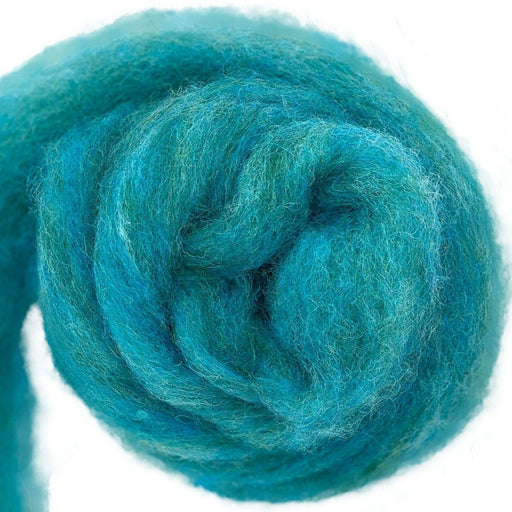 Bulky carded Corriedale wool roving in bright teal-turquoise melange, from the Tutti Frutti Series