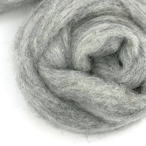 Drizzle — pale grey Corriedale wool roving from the Shades of Grey Series. Perfect for felting & spinning