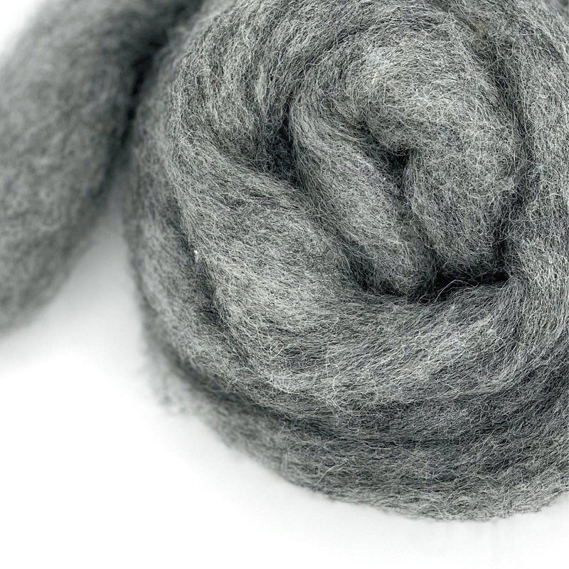 Fog — light grey Corriedale wool roving from the Shades of Grey Series. Perfect for felting & spinning