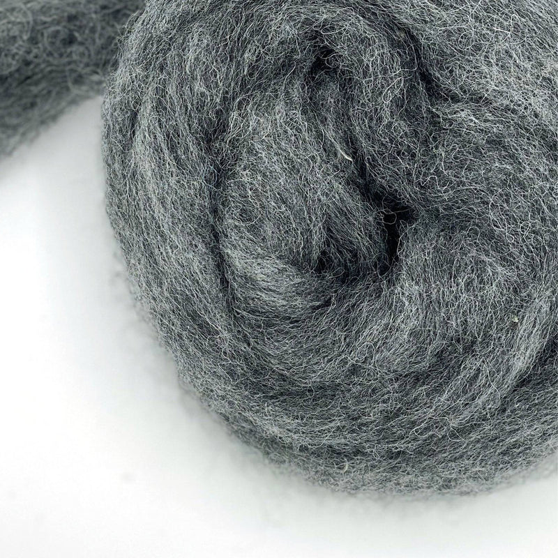 Tornado — dark grey Corriedale wool roving from the Shades of Grey Series. Perfect for felting & spinning.