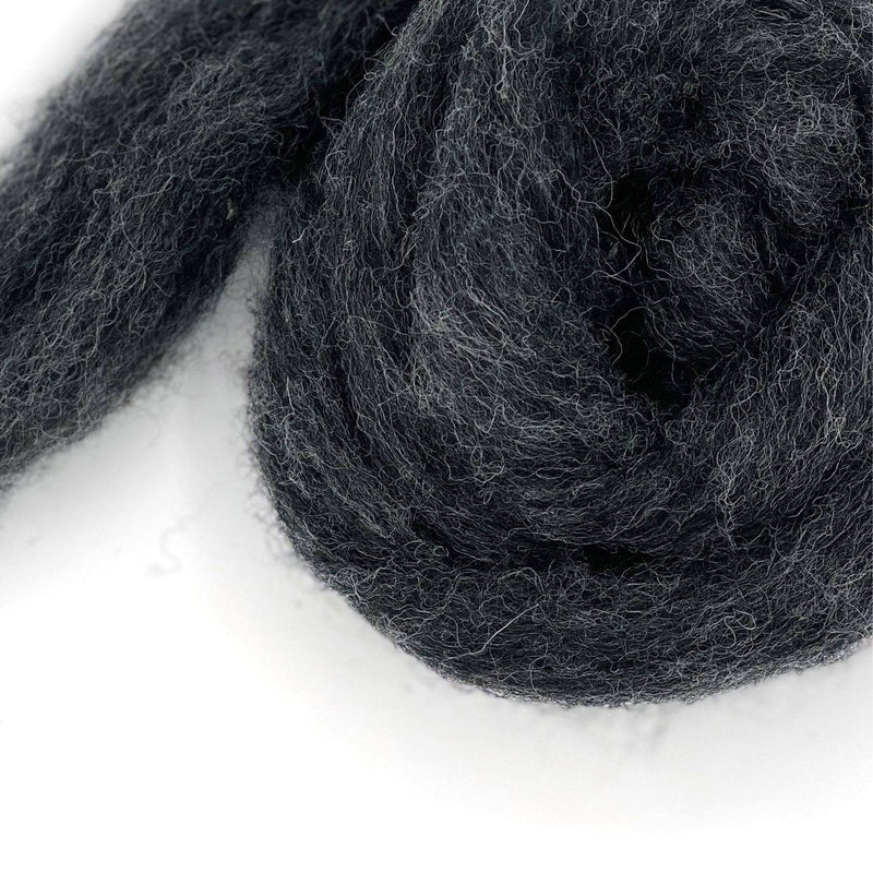 Windstorm — mid-grey Corriedale wool roving from the Shades of Grey Series. Perfect for felting & spinning.