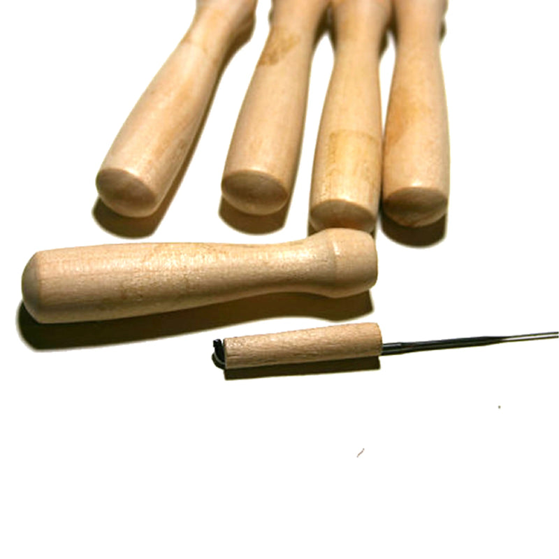 Wooden needle felting holder shown assembled and disassembled, single needle felting tool with metal needle