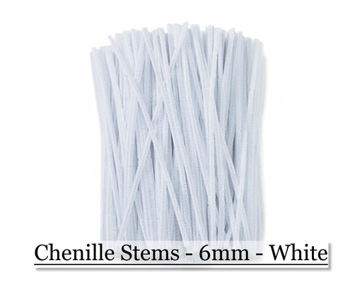 White Chenille Stems - 6mm x 12” White or Black for Doll Making Armature