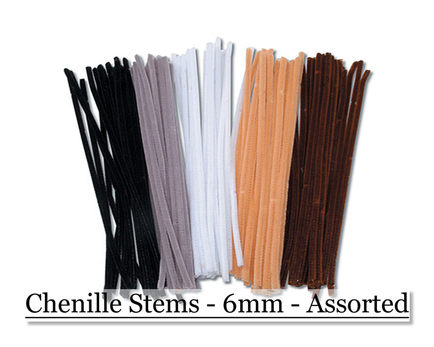 Chenille Stems - 6mm - Assorted Animal Colors - Cupid Falls Farm
