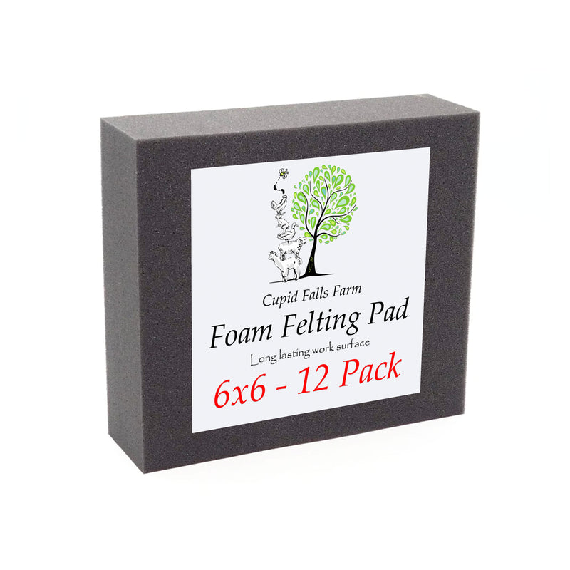 6x6 inch high density charcoal foam felting pad, 2 inches thick, for needle felting. Bulk 12 pack