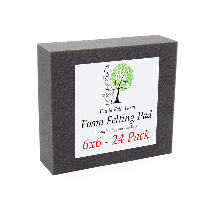 6x6 inch high density charcoal foam felting pad, 2 inches thick, for needle felting. Bulk 24 pack