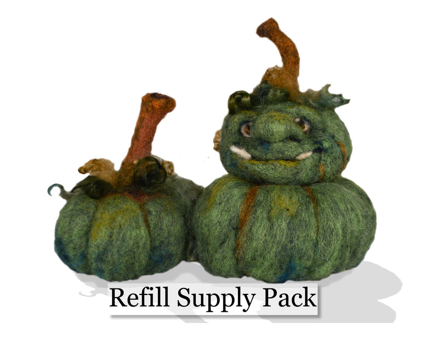 Green Face Pumpkin Needle Felting Refill Supply Kit - Cupid Falls Farm