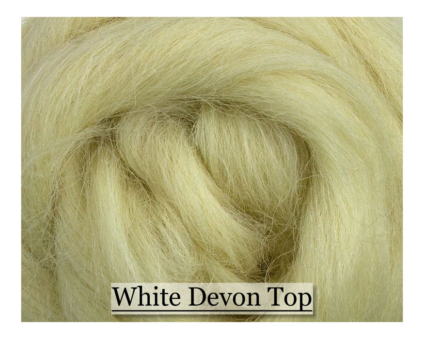 White Devon Wool Top - 1, 2 or 4 oz size - Cupid Falls Farm
